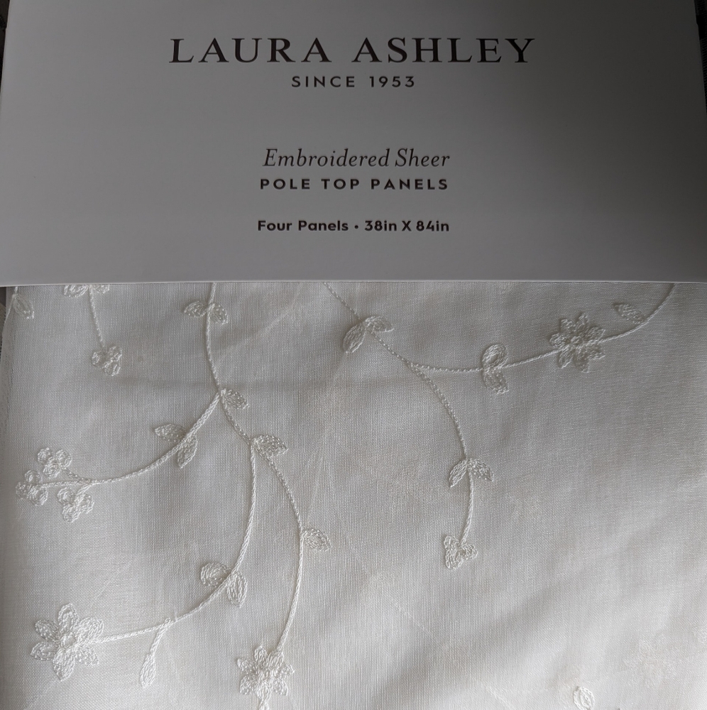 4 pc LAURA ASHLEY-CREAM EMBROIDERED SHEERS - 4 panels 38X84 each